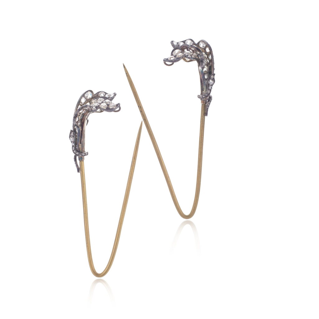 View full screen - View 1 of Lot 1202. Pair of diamond pins, circa 1860 and later.