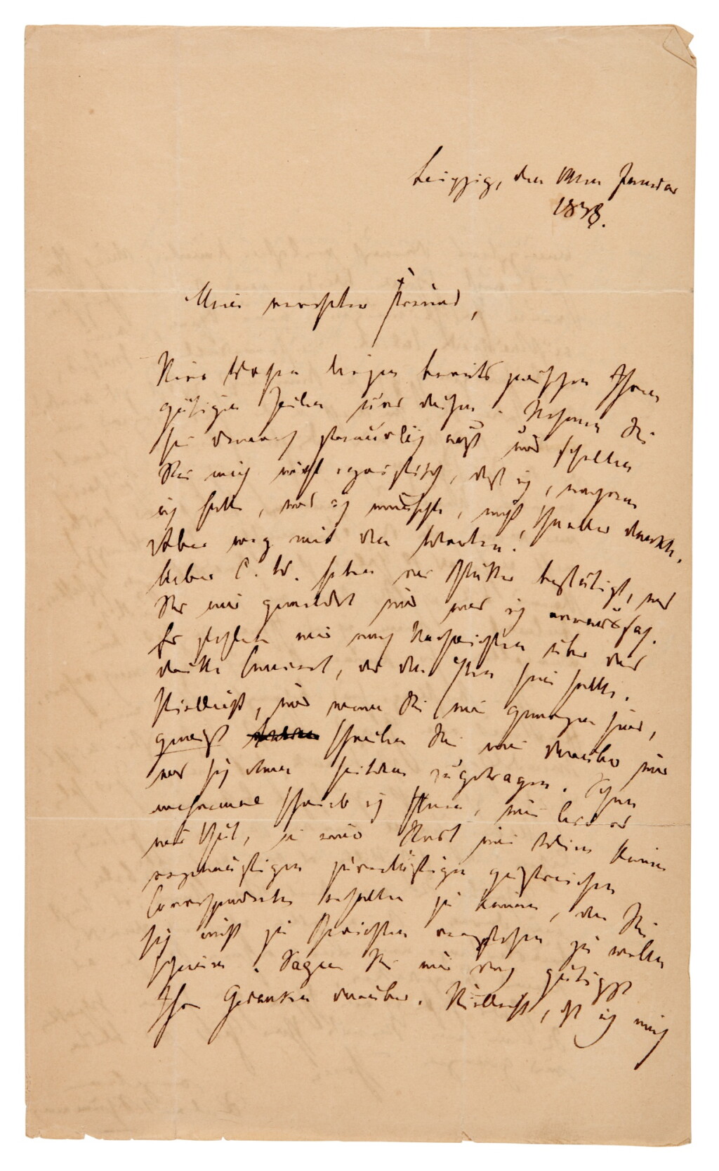 View full screen - View 1 of Lot 222. R. Schumann. Autograph letter signed, to Joseph Fischhof, 14 January 1838.