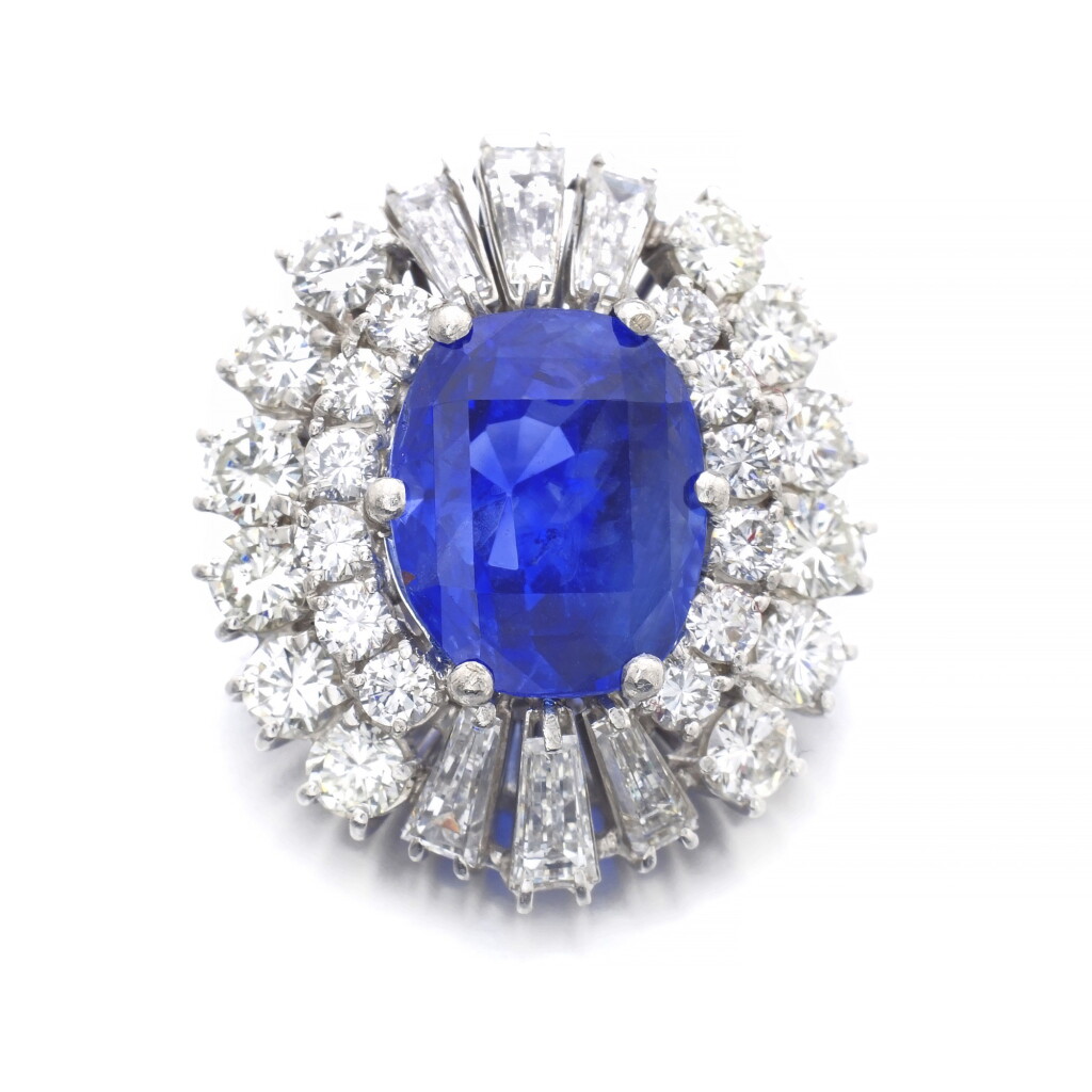 View full screen - View 1 of Lot 1053. Sapphire and diamond pendant.