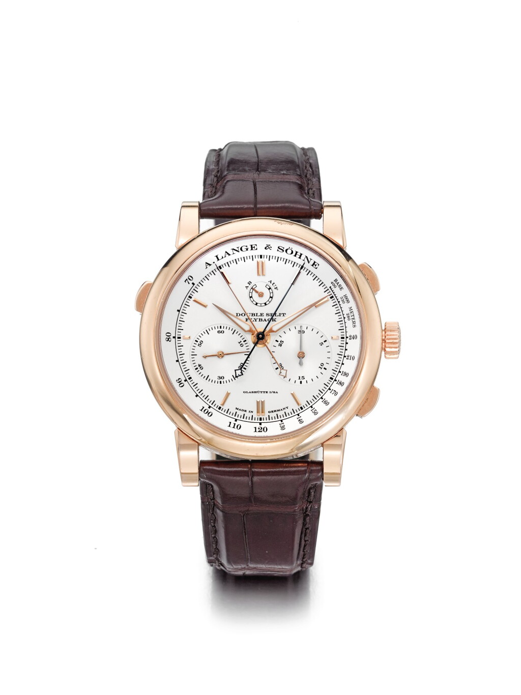 View full screen - View 1 of Lot 15. A. LANGE & SÖHNE | REFERENCE 404.032 DOUBLE SPLIT AN IMPRESSIVE PINK GOLD DOUBLE SPLIT-SECONDS CHRONOGRAPH WRISTWATCH WITH POWER RESERVE INDICATION AND DEAD BEAT 30-MINUTES COUNTER, CIRCA 2010.