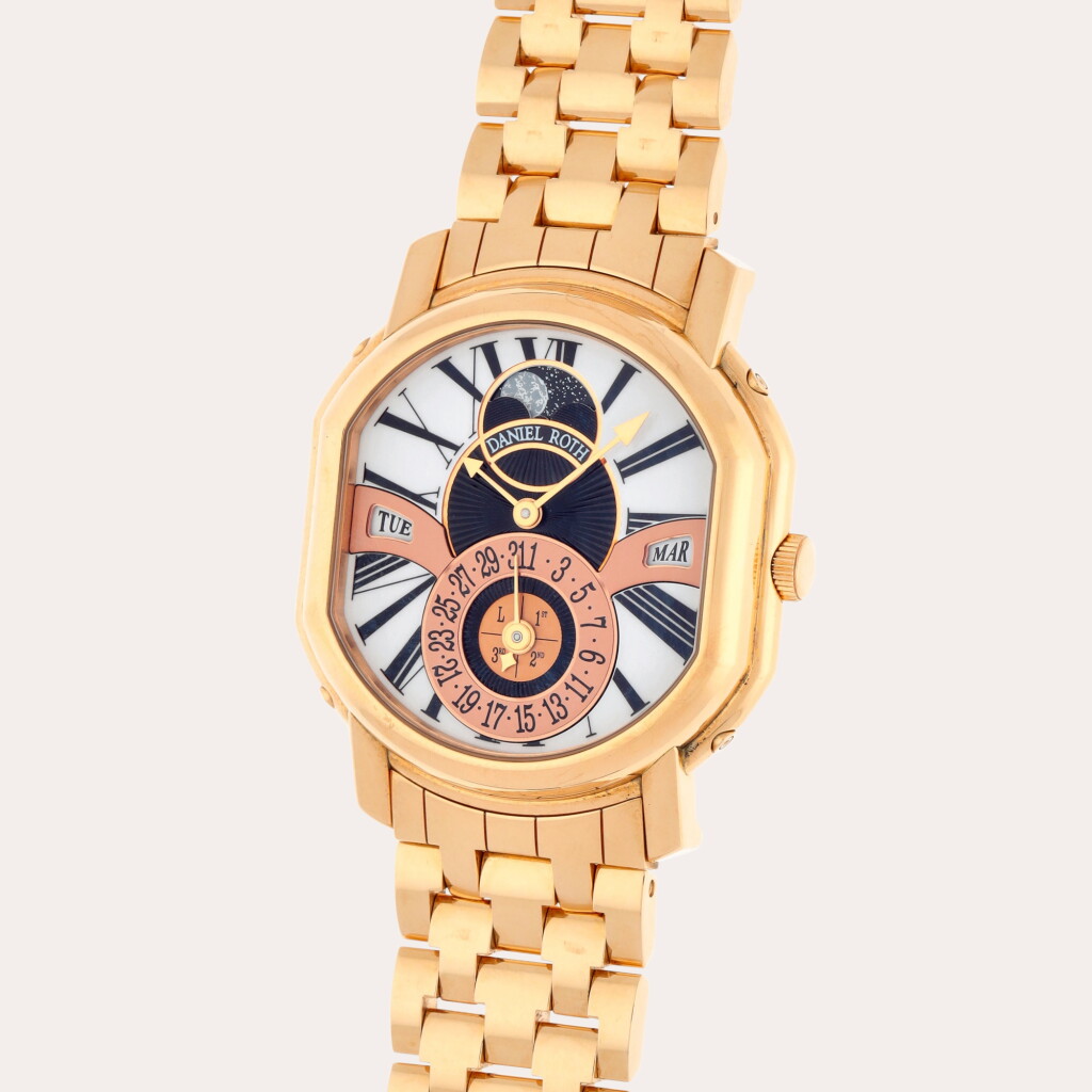 View full screen - View 1 of Lot 212. Reference 118.X.40 | A pink gold perpetual calendar wristwatch with moon phases, leap year indication and bracelet | Circa 2000.