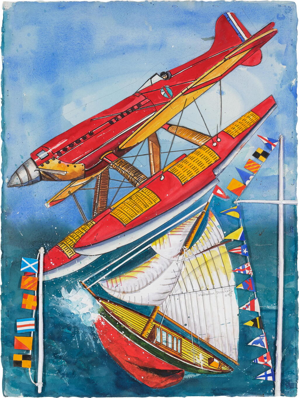 View full screen - View 1 of Lot 1067. Pamela with Red Sea Plane and Flags.