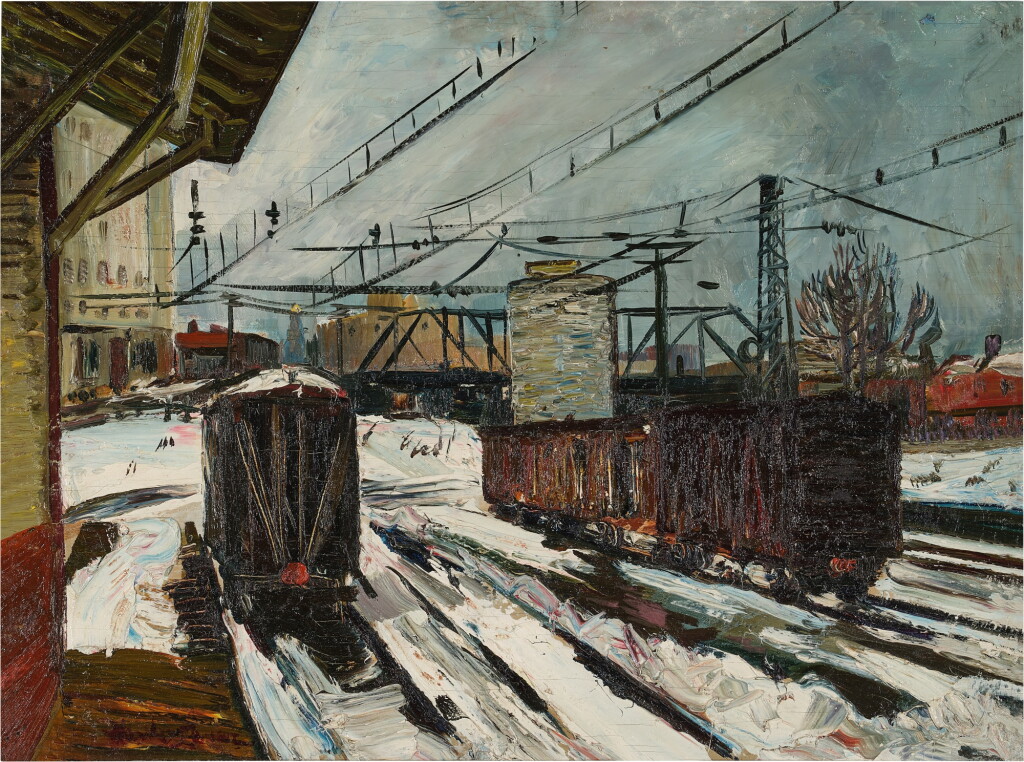 View full screen - View 1 of Lot 494. Train Station in Snow.