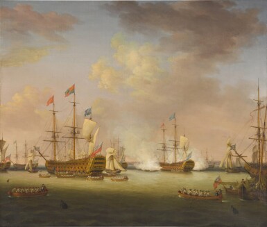 View full screen - View 1 of Lot 25. The review of the British fleet at Spithead by King George III, on board the flagship Barfleur, 24 June 1773.