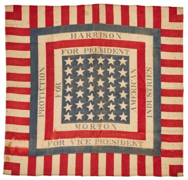 View full screen - View 1 of Lot 669. 'Harrison for President' American Flag Campaign Handkerchief, Circa 1880.