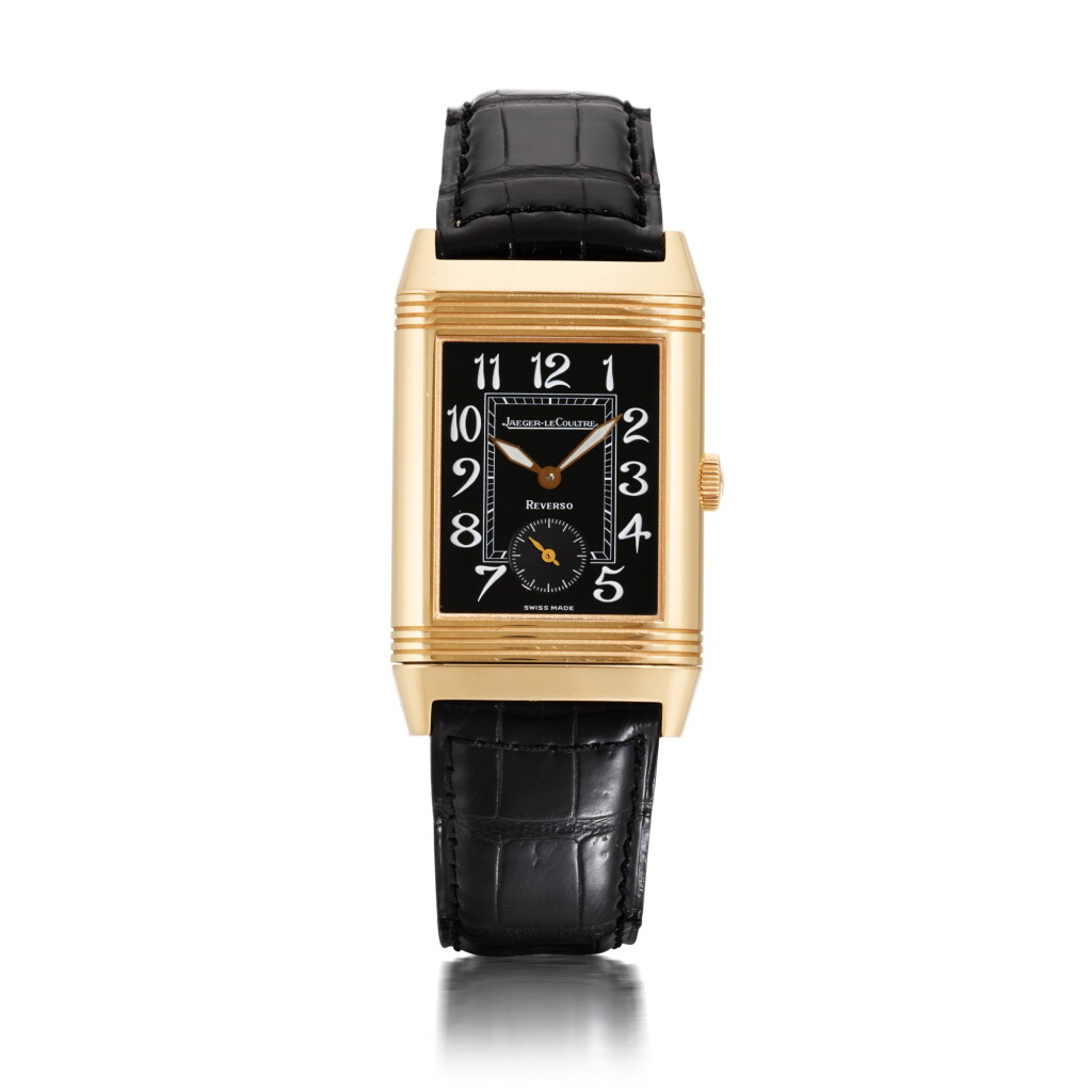 View full screen - View 1 of Lot 705. REFERENCE 270.2.62, REVERSO YELLOW GOLD RECTANGULAR REVERSIBLE WRISTWATCH CIRCA 1999.