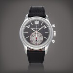 Reference 5960P-001 A platinum annual calendar chronograph wristwatch with power reserve and day/night indication Circa 2008 | 百達翡麗 | 型號 5960P-001 鉑金年曆計時腕錶備動力儲存及晝夜顯示,製作年份約 2008