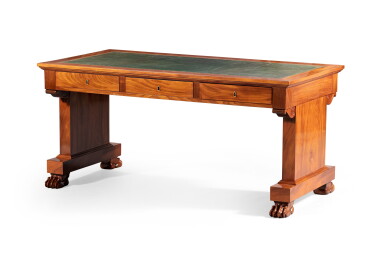 View full screen - View 1 of Lot 163. An Empire mahogany bureau plat, stamped JACOB D RUE MESLEE | Bureau plat en placage d'acajou d'époque Empire, estampillé JACOB D RUE MESLEE.