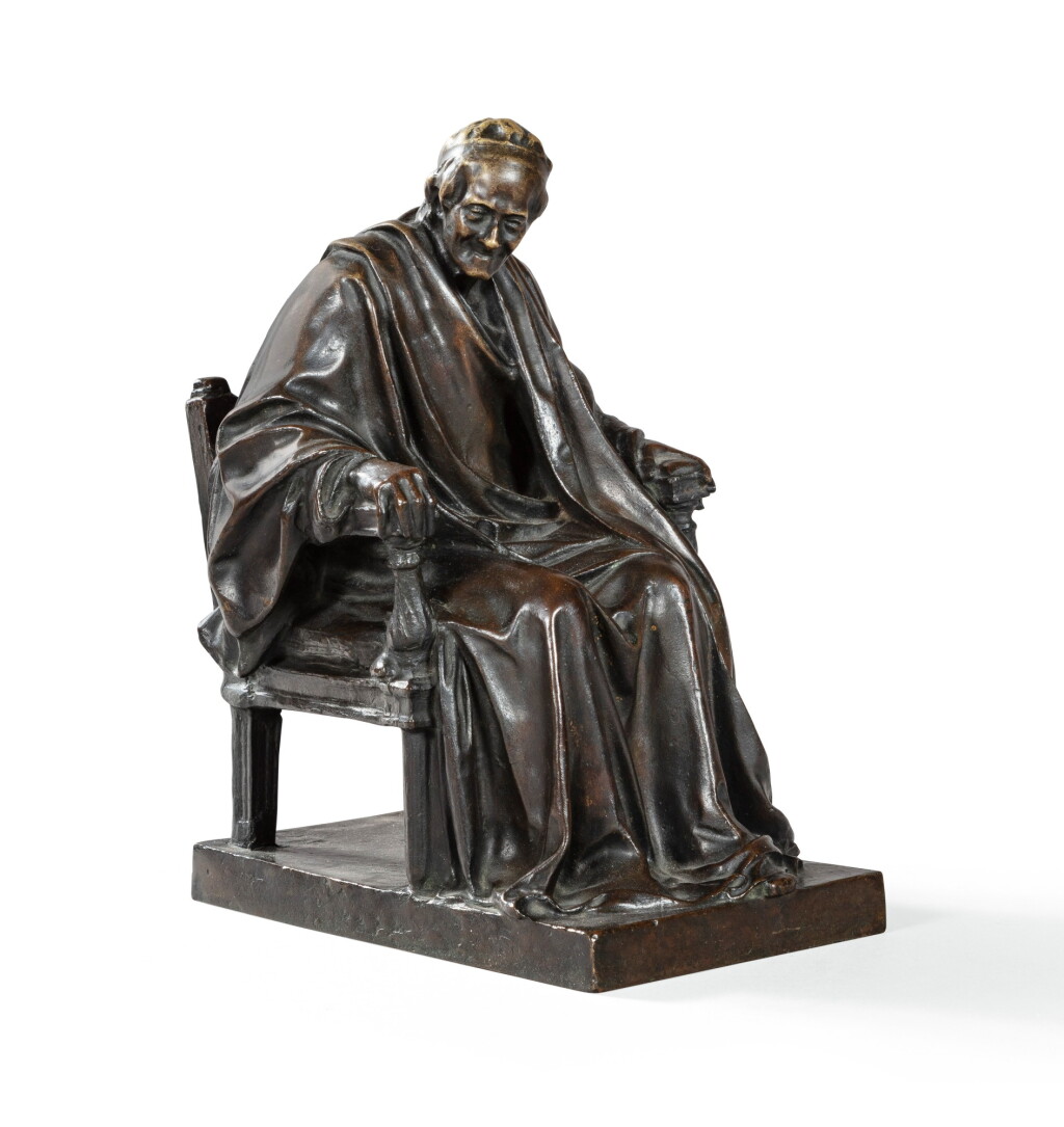 View full screen - View 1 of Lot 182. French, 19th century, after Jean-Antoine Houdon (1741-1828), Seated Voltaire | France, XIXe siècle, d'après Jean-Antoine Houdon (1741-1828), Voltaire assis.