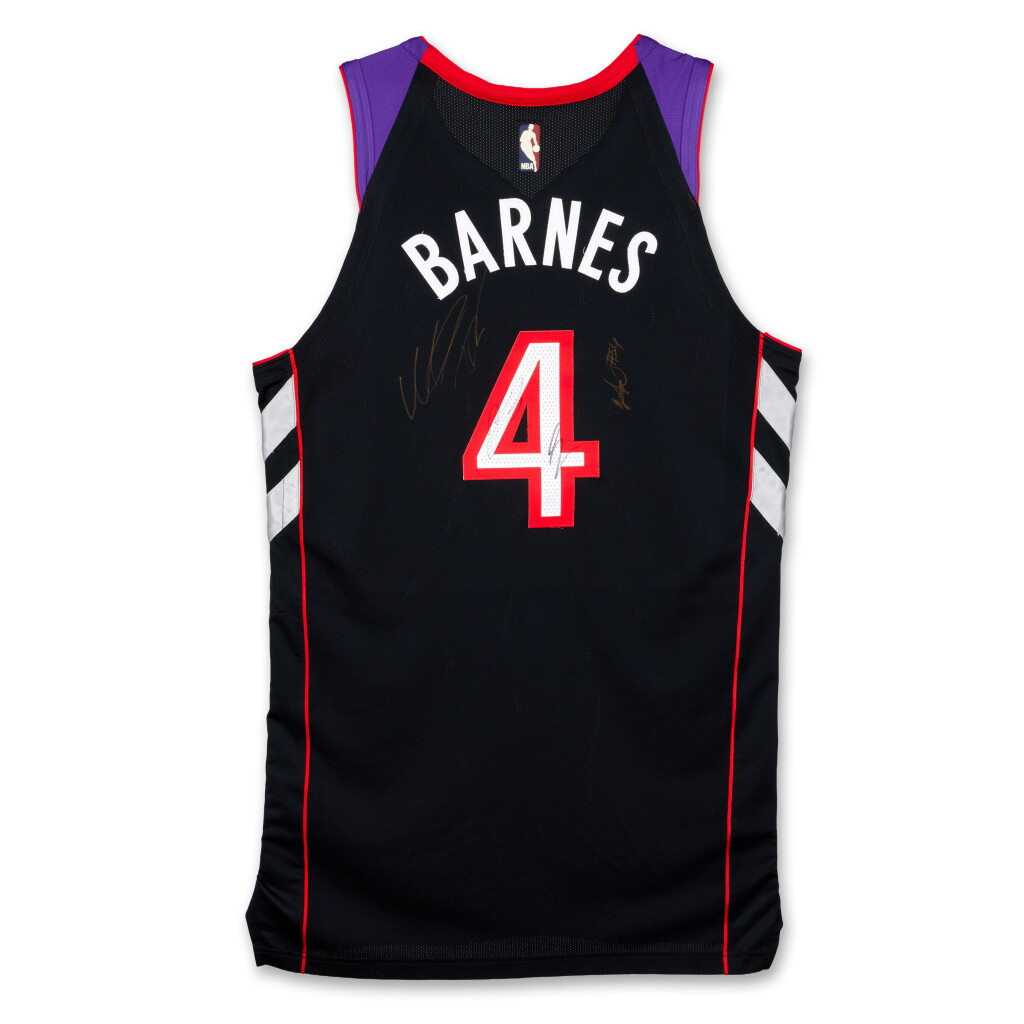 View full screen - View 1 of Lot 92. Scottie Barnes Toronto Raptors 2024-2025 Game Worn & Signed Jersey | Matched to 7 Games | Signed by Scottie Barnes, Brandon Ingram, Immanuel Quickley, and Sandro Mamukelashvili.