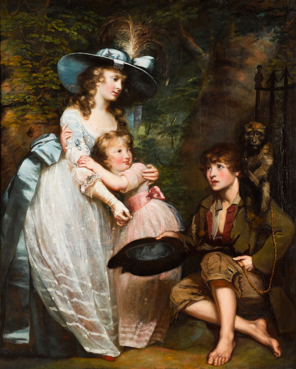 View full screen - View 1 of Lot 132. JAMES NORTHCOTE R.A. | A YOUNG WOMAN AND GIRL OFFERING CHARITY TO A KNEELING BEGGAR BOY WITH A MONKEY ON HIS SHOULDER .