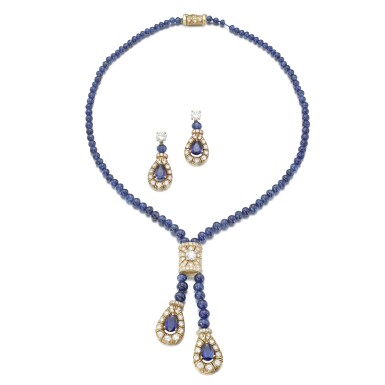 View full screen - View 1 of Lot 1224. Sapphire and diamond demi-parure.