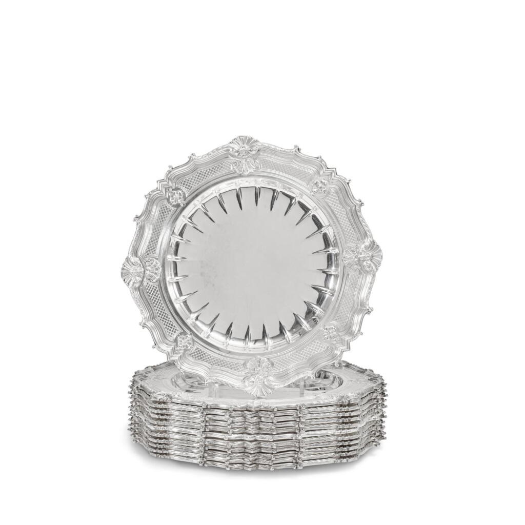 View full screen - View 1 of Lot 45. A Set of Twelve English Silver Place Plates, Crichton, London, 1912 .