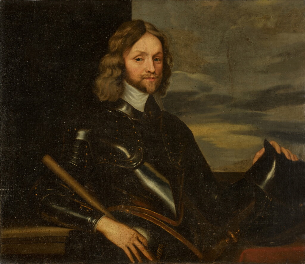 View full screen - View 1 of Lot 48. Portrait of Henry Ireton (1611–1651), half-length, wearing Greenwich armour, with his hand on a helmet.