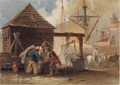 View full screen - View 1 of Lot 204. Figures playing with dice on a barrel in a Harbour.