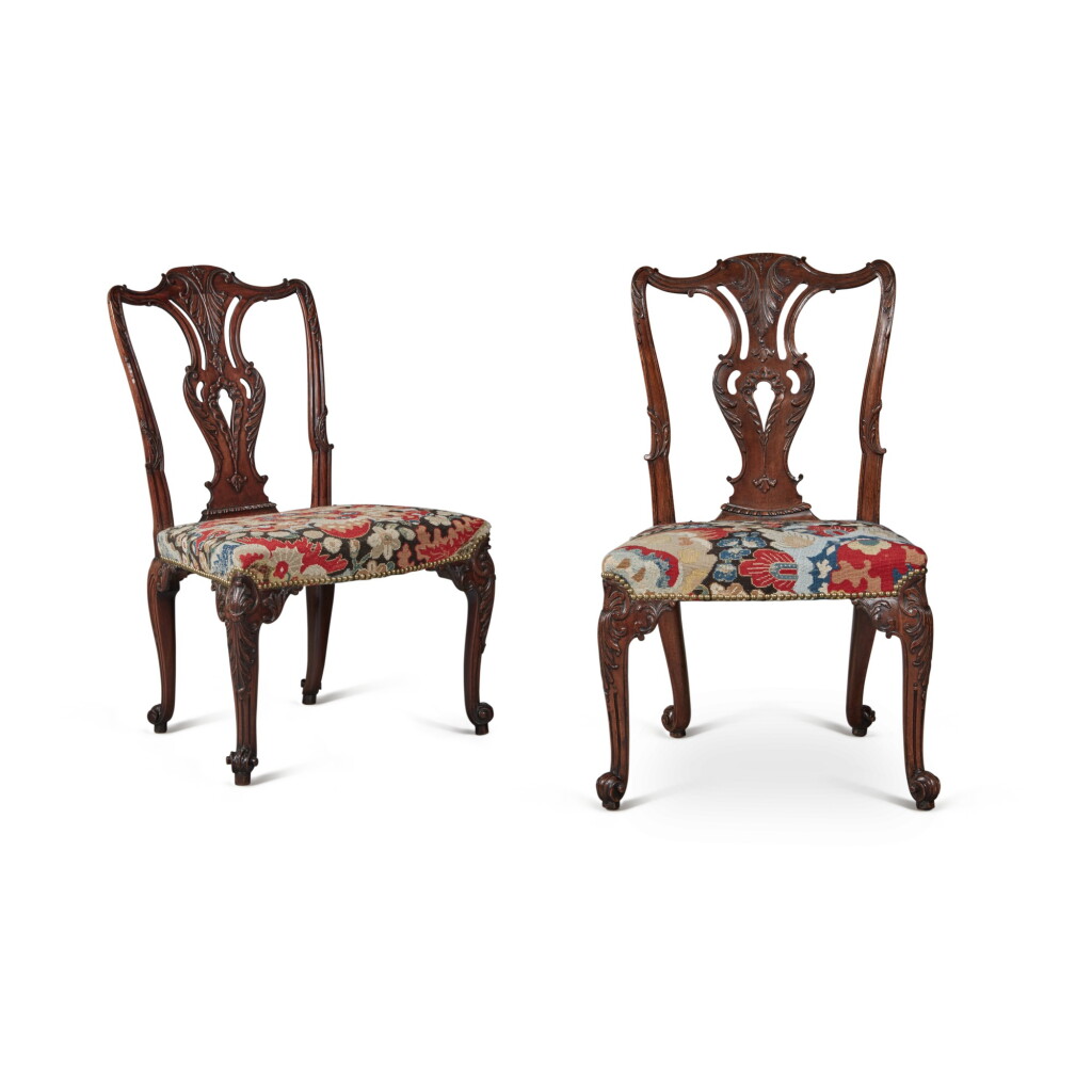 View full screen - View 1 of Lot 142. A Late George II Walnut Side Chair together with a Mahogany Side Chair of the same model, attributed to Paul Saunders, Circa 1755-60.