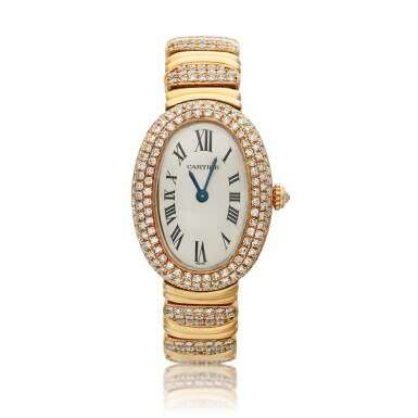 View full screen - View 1 of Lot 172. Baignoire, A yellow gold and diamond-set bracelet watch, Circa 2000.
