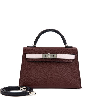 View full screen - View 1 of Lot 5469. Limited Edition Rouge Sellier, Mauve Pale and Caban Tri-Color Epsom Mini Kelly 20 II Palladium Hardware, 2022.
