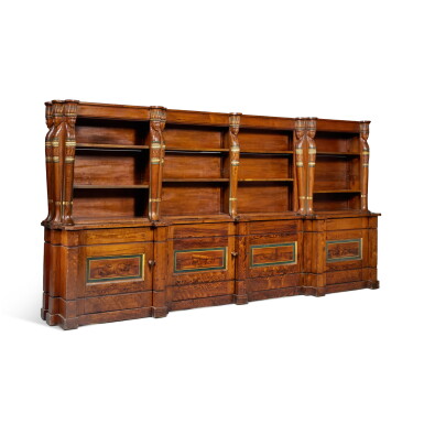 View full screen - View 1 of Lot 608. A Scottish Victorian Retour d’Egypt Parcel-Gilt and Polychrome Painted Pinewood Library bookcase, Circa 1870 .