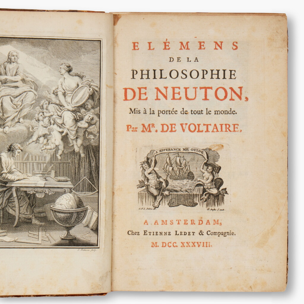 View full screen - View 1 of Lot 120. (Newtoniana) — Voltaire | Elémens de la philosophie de Neuton, Amsterdam, 1738, first edition.