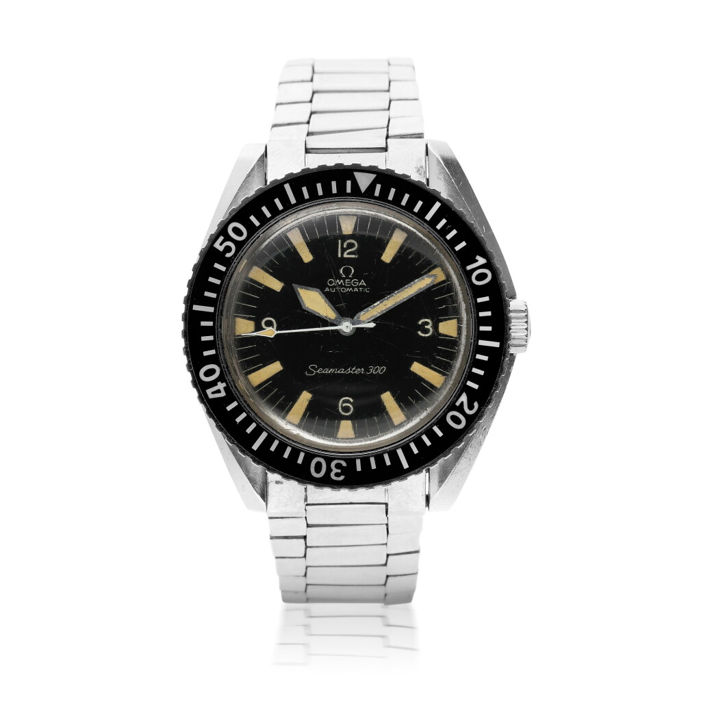 View full screen - View 1 of Lot 51. OMEGA | REFERENCE 165.024 SEAMASTER 300 A RARE STAINLESS STEEL AUTOMATIC CENTER SECONDS WRISTWATCH, CIRCA 1968.