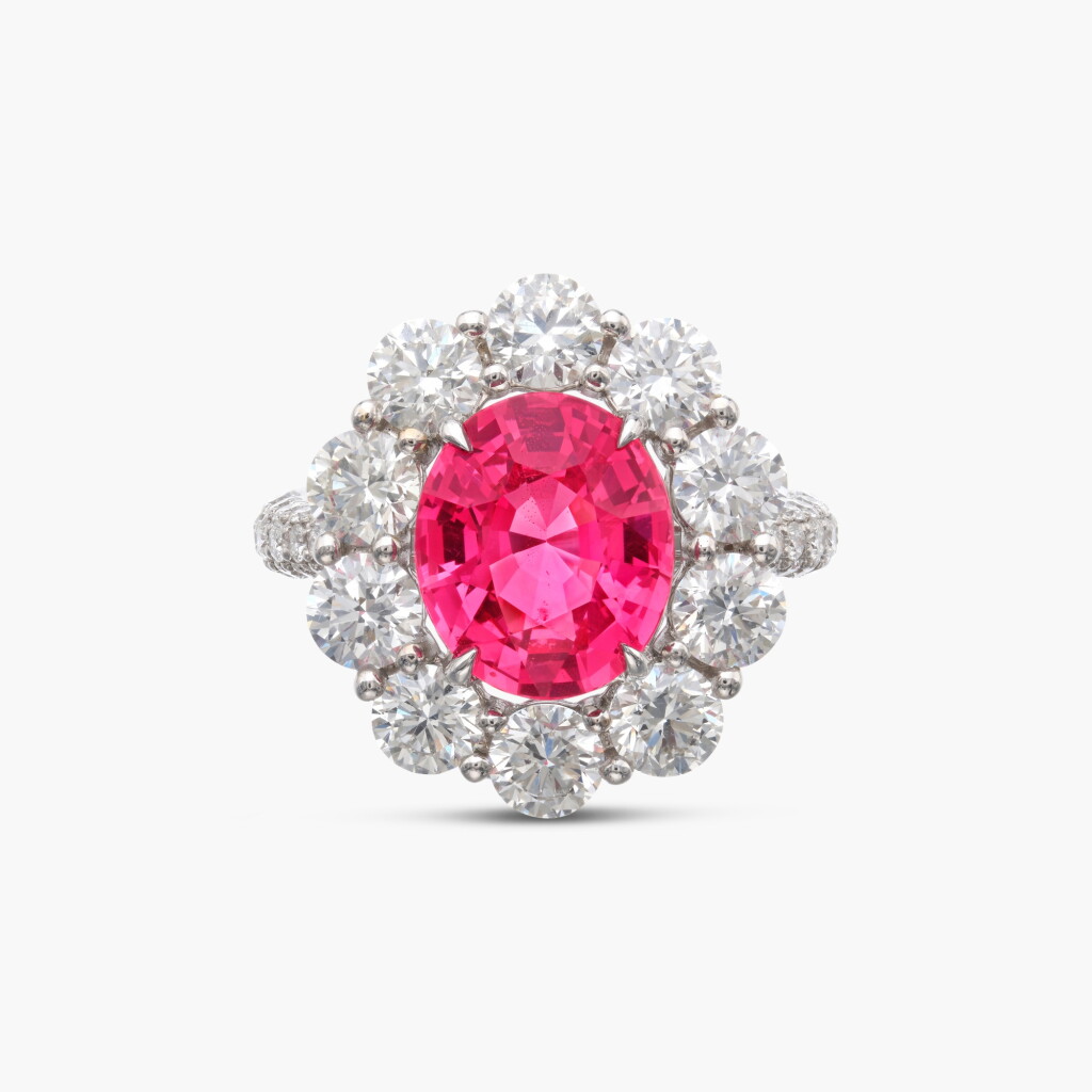 View full screen - View 1 of Lot 519. Pink Spinel and Diamond Ring.