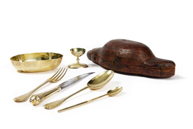 View full screen - View 1 of Lot 96. A German Silver-Gilt Travelling Canteen in Leather Case, Augsburg, Circa 1730.
