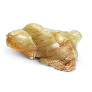 View full screen - View 1 of Lot 478. A celadon and russet jade 'camel and badger' group, Song - Ming dynasty 宋至明 青玉雙獾.