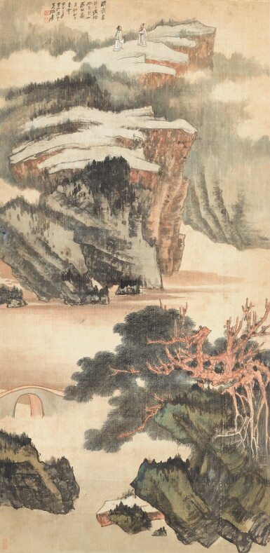 View full screen - View 1 of Lot 3127. 張大千 松崖高逸 | Zhang Daqian (Chang Dai-chien), Encounter in Verdant Mountains.
