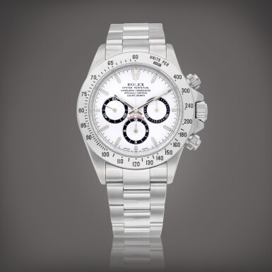 View full screen - View 1 of Lot 753. Cosmograph Daytona, Reference 16520 | A stainless steel chronograph wristwatch with bracelet, Circa 1999 | 勞力士 | Cosmograph Daytona 型號16520 | 精鋼計時鏈帶腕錶,約1999年製.