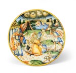 A maiolica circular dish, probably Urbino, circa 1580-1620