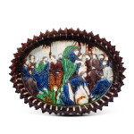 A Palissy-type moulded dish "Le lavement des pieds", circa 1600 to 1650, probably Manerbe | Plat ovale en terre vernissée "Le lavement des pieds", vers 1600-1650, dans le style de Bernard Palissy, probablement Manerbe
