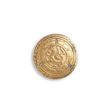 View full screen - View 1 of Lot 766. A gilt-bronze 'horse’ roundel, Western Han dynasty | 西漢 銅鎏金奔馬紋蓋.