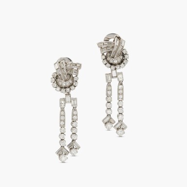 View full screen - View 1 of Lot 129. Diamond Earrings.