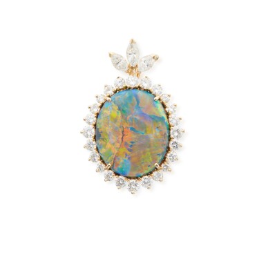 View full screen - View 1 of Lot 311. Black Opal and Diamond Pendant .