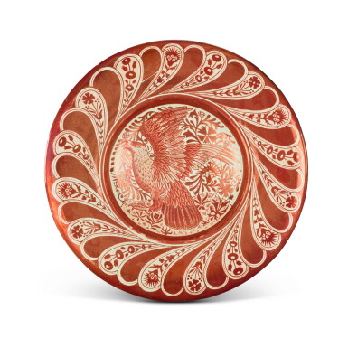 View full screen - View 1 of Lot 3. A William de Morgan style ruby lustre charger, circa 1890, English or Continental.