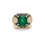 Emerald, Sapphire, and Diamond Ring