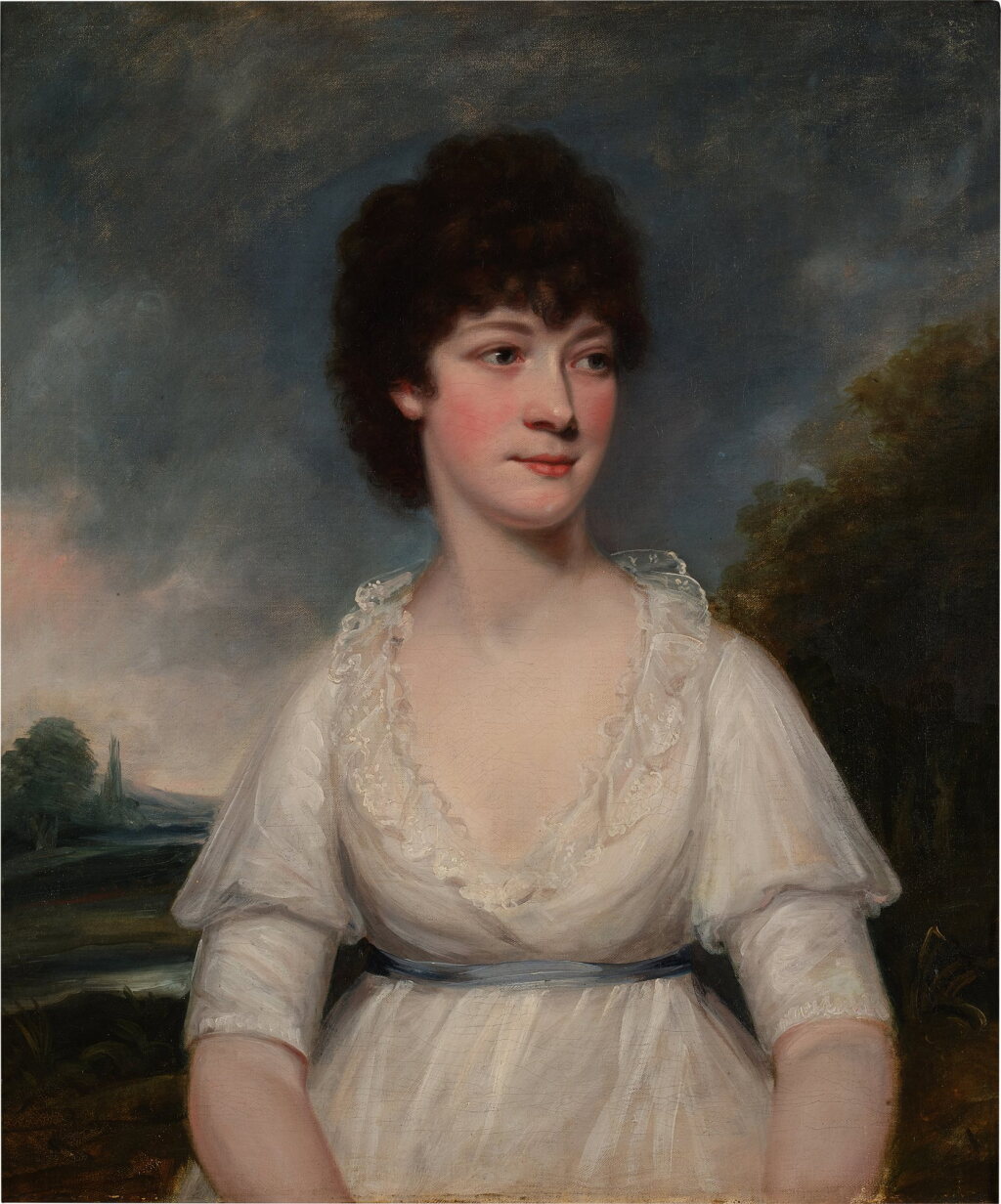 View full screen - View 1 of Lot 22. Portrait of Miss Elizabeth Byrd, later Mrs. Slight, half-length, before a landscape.