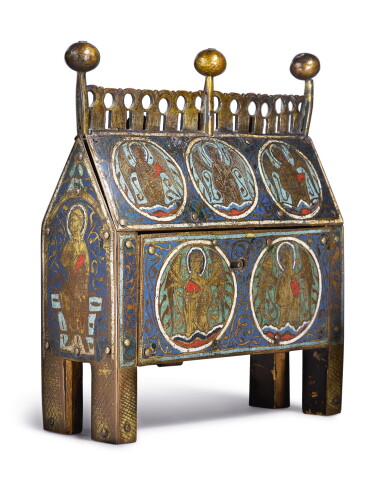 View full screen - View 1 of Lot 722. Champlevé enamel châsse with angels and saints.