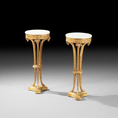 View full screen - View 1 of Lot 135. A pair of Louis XVI carved and gilt wood gueridons .