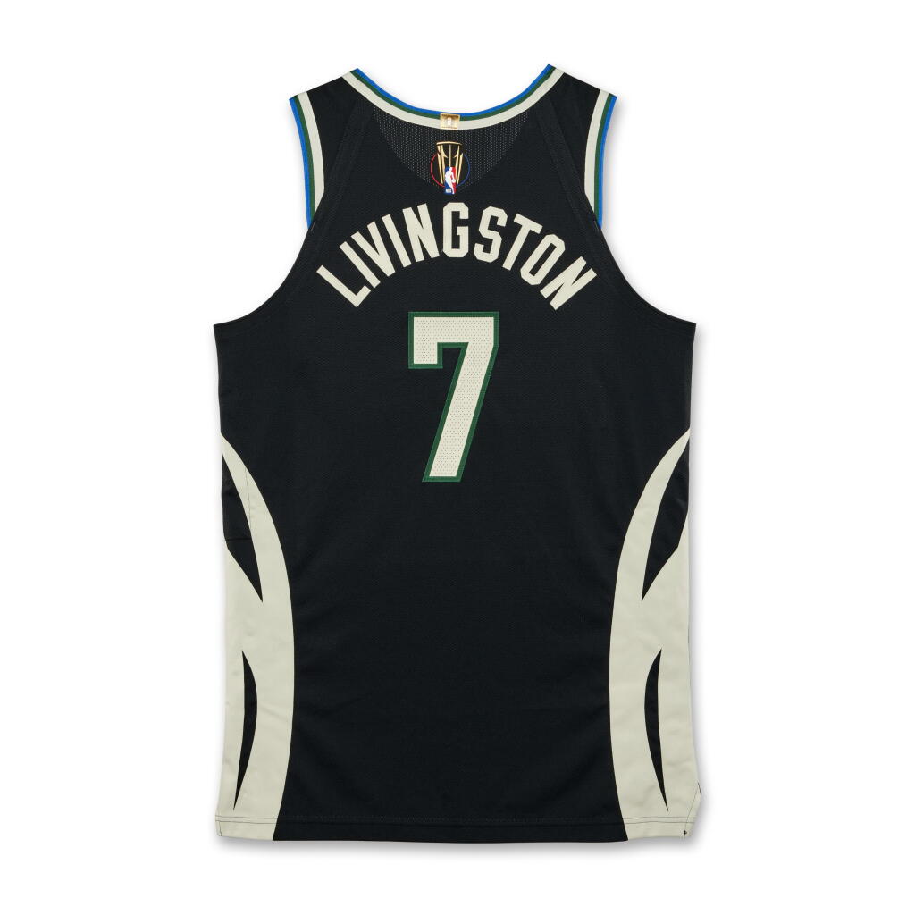 View full screen - View 1 of Lot 23. Chris Livingston 'NBA Cup Finals Championship Clinching' Milwaukee Bucks Game Worn Statement Edition Jersey.