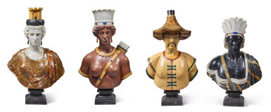 View full screen - View 1 of Lot 315. A SET OF FOUR SPECIMEN MARBLE BUSTS, 20TH CENTURY .