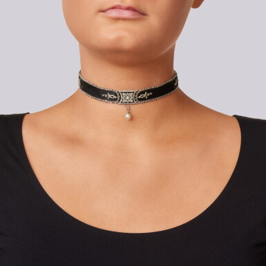 View full screen - View 1 of Lot 16. Diamond and Pearl Choker.