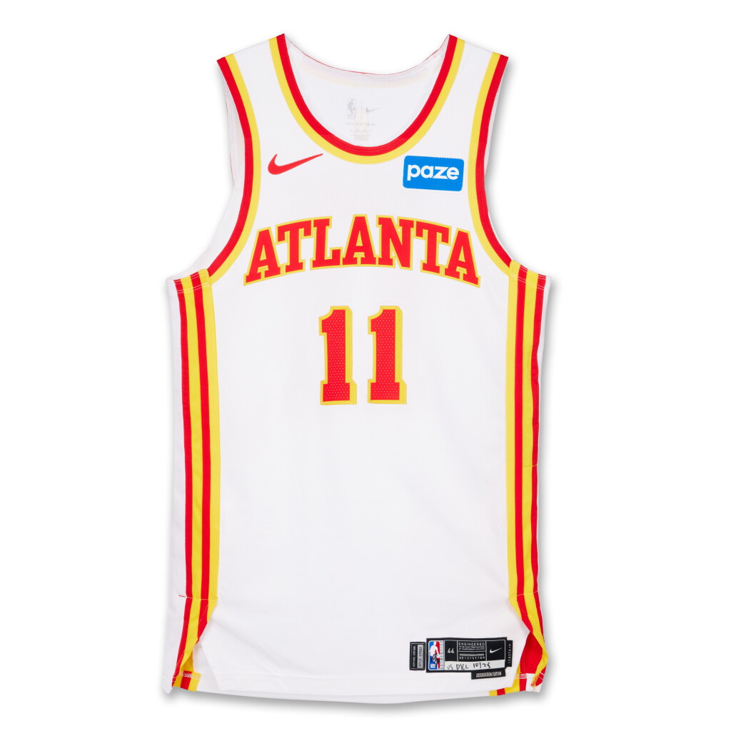 View full screen - View 1 of Lot 23. Trae Young Atlanta Hawks 2025-2026 Game Worn Association Edition Jersey | Double-Double.