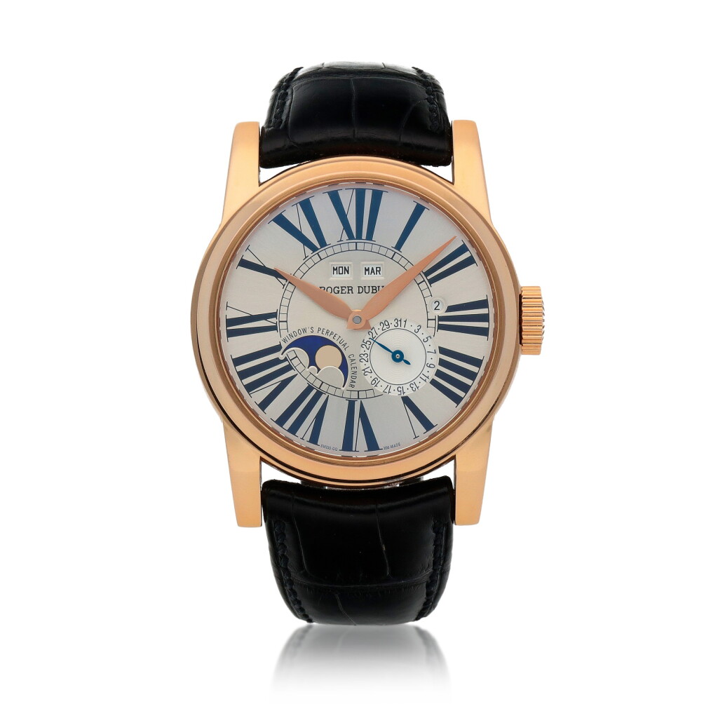 View full screen - View 1 of Lot 437. Window's Perpetual Calendar, Ref. H043 1439 5 Limited Edition pink gold perpetual calendar wirstwatch with moon phases and leap year indication Circa 2010 | 羅杰杜彼 H043 1439 5型號「Window's Perpetual Calendar」限量版粉紅金萬年曆腕錶備月相及閏年顯示,年份約2010.
