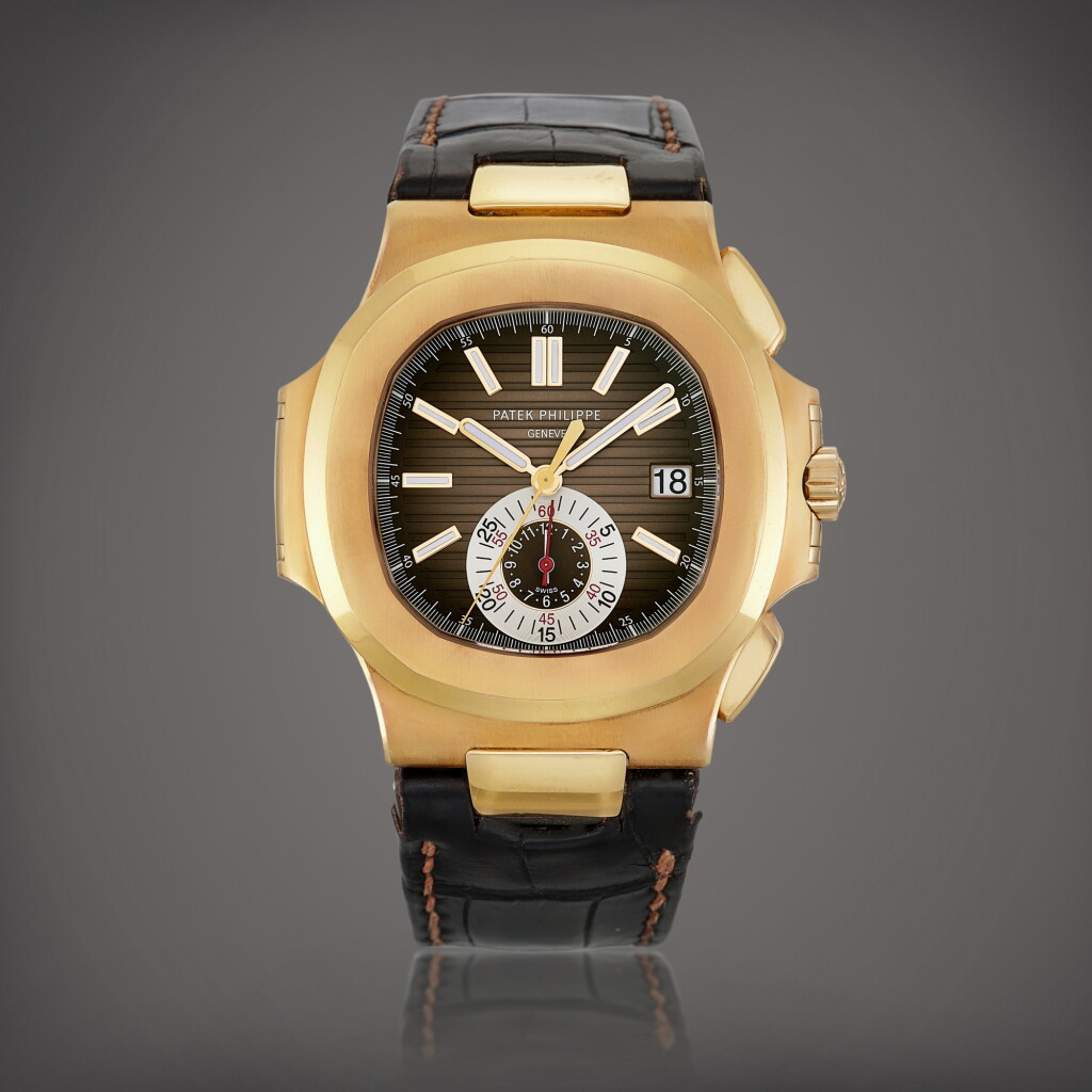 View full screen - View 1 of Lot 8601. Nautilus, Reference 5980 | A pink gold flyback chronograph wristwatch with date, Circa 2016 | 百達翡麗 | Nautilus 型號5980 | 粉紅金飛返計時腕錶,備日期顯示,約2016年製.