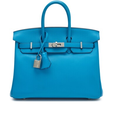 View full screen - View 1 of Lot 20. Bleu Frida Swift Birkin 25 Palladium Hardware, 2020.