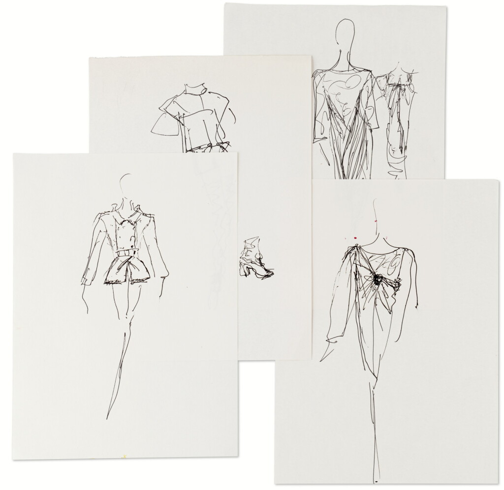 View full screen - View 1 of Lot 12. Four original sketches for fashion, circa 1990 / 2000 |Quatre croquis de mode originaux, des années 1990 / 2000.