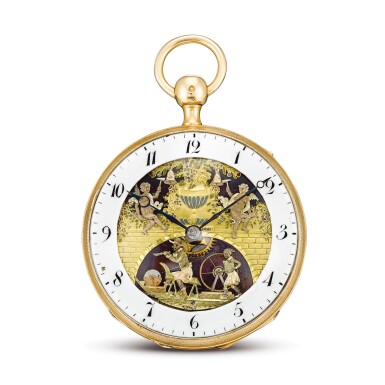 View full screen - View 1 of Lot 2284. SWISS | THE KNIFE GRINDER A PINK GOLD QUARTER REPEATING AUTOMATA OPENFACE WATCH, CIRCA 1800 " | 瑞士製 | The Knife Grinder 粉紅金二問活動人偶懷錶,錶殼編號28909,約1800年製".