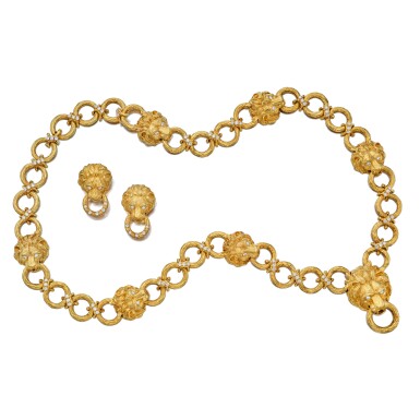 View full screen - View 1 of Lot 67. Gold and Diamond Sautoir and Pair of Earclips.